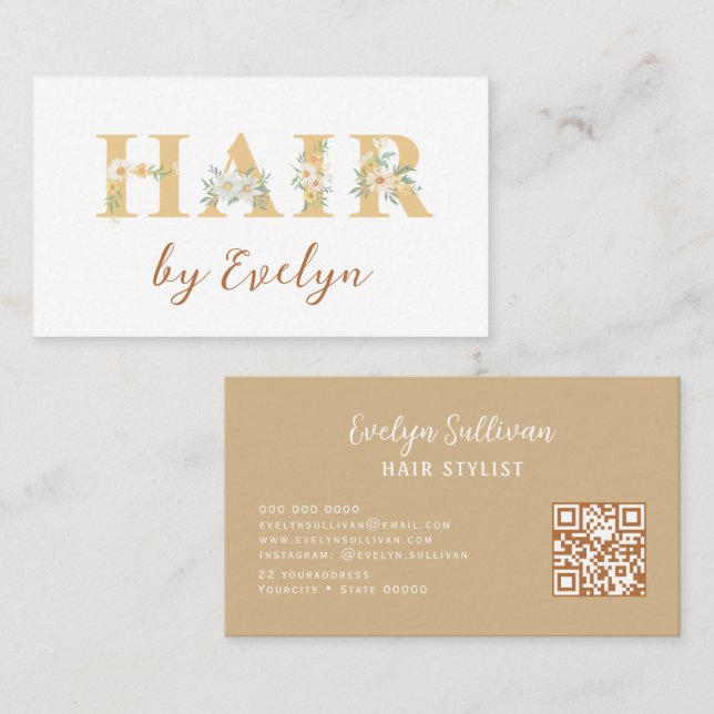 Daisies Floral Letters Hair Business Card Visitenkarte (Vorne/Hinten)