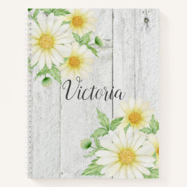 Daisies Floral Personalisiertes Script Rustic Notizbuch