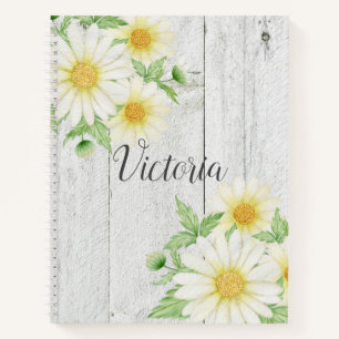 Daisies Floral Personalisiertes Script Rustic Notizbuch