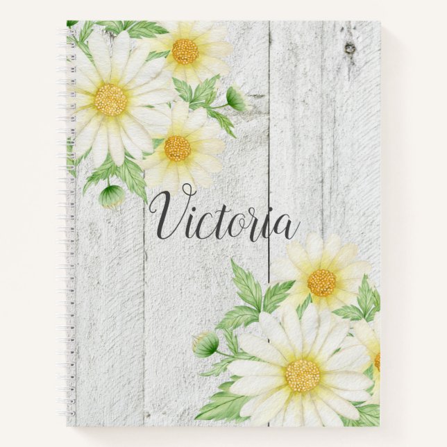 Daisies Floral Personalisiertes Script Rustic Notizbuch (Vorderseite)