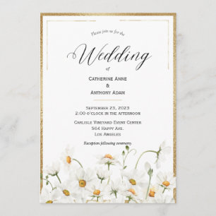 Daisies Floral Watercolor Gold Wedding Einladung