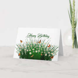 Daisies Green Grass Orange Butterflies Geburtstag Karte