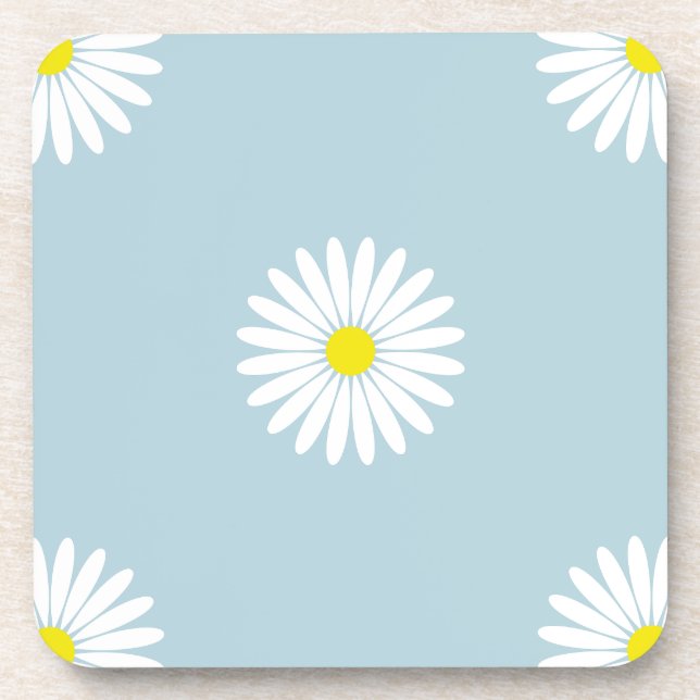 Daisies Illustrative Lg Muster auf blass blau Getränkeuntersetzer (Vorderseite)
