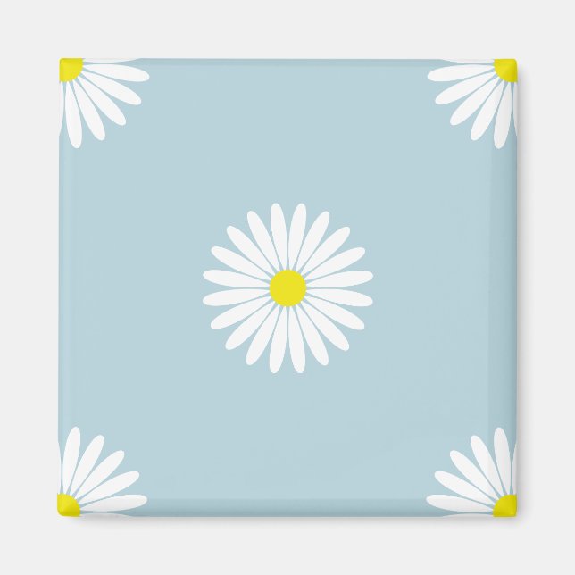 Daisies Illustrative Lg Muster auf blass blau Magnet (Vorne)