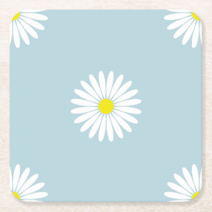 Daisies Illustrative Lg Muster auf blass blau Rechteckiger Pappuntersetzer