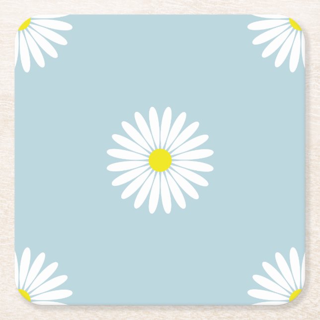 Daisies Illustrative Lg Muster auf blass blau Rechteckiger Pappuntersetzer (Vorderseite)