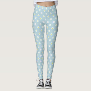 Daisies Illustrative Rpt Muster auf blass blau Leggings