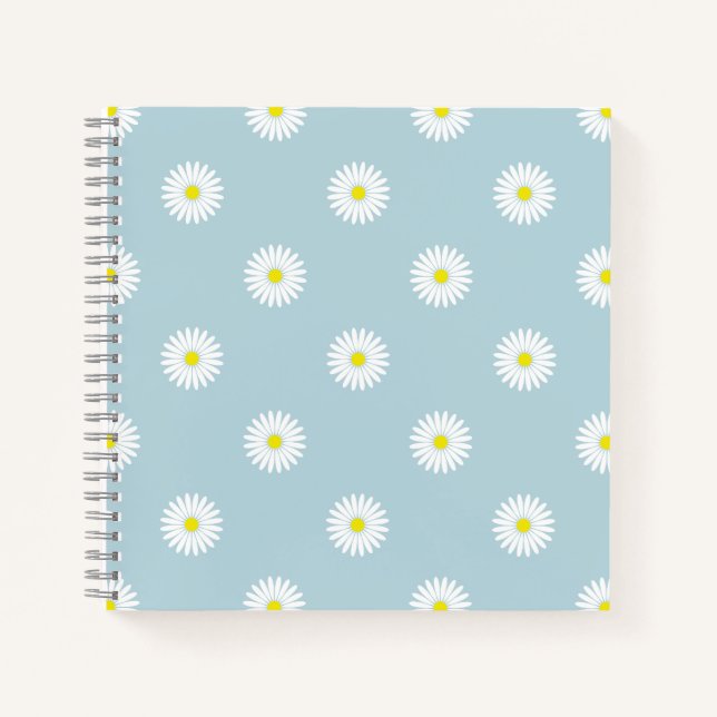 Daisies Illustrative Rpt Muster auf blass blau Notizbuch (Vorderseite)