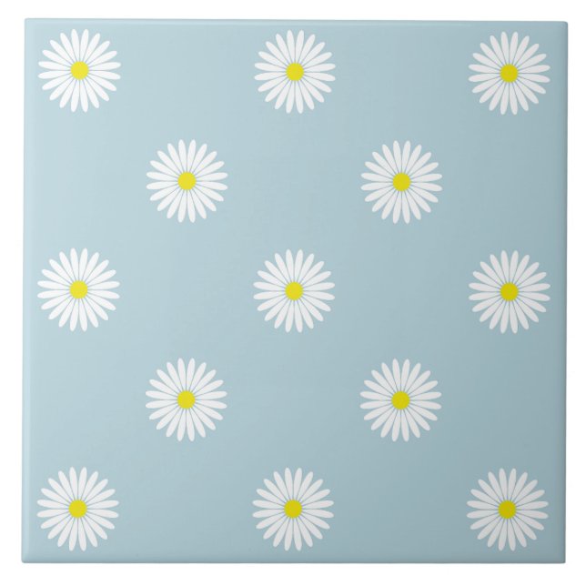 Daisies Illustratives Muster auf blass blau Fliese (Vorderseite)