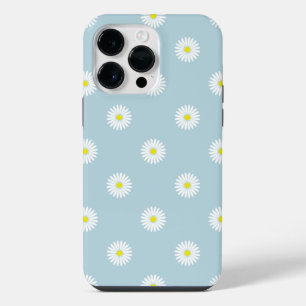 Daisies Illustratives Muster auf blass blau iPhone 14 Pro Max Hülle