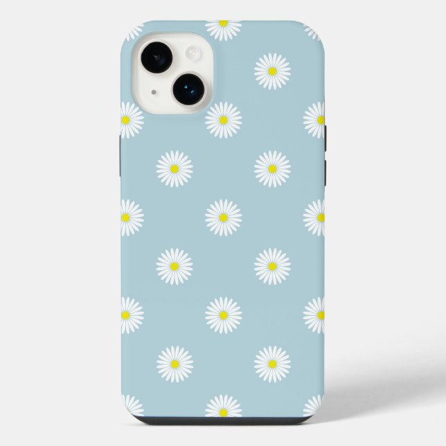 Daisies Illustratives Muster auf blass blau iPhone Hülle (Rückseite)