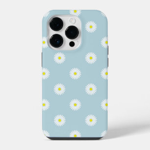 Daisies Illustratives Muster auf blass blau iPhone 14 Pro Hülle
