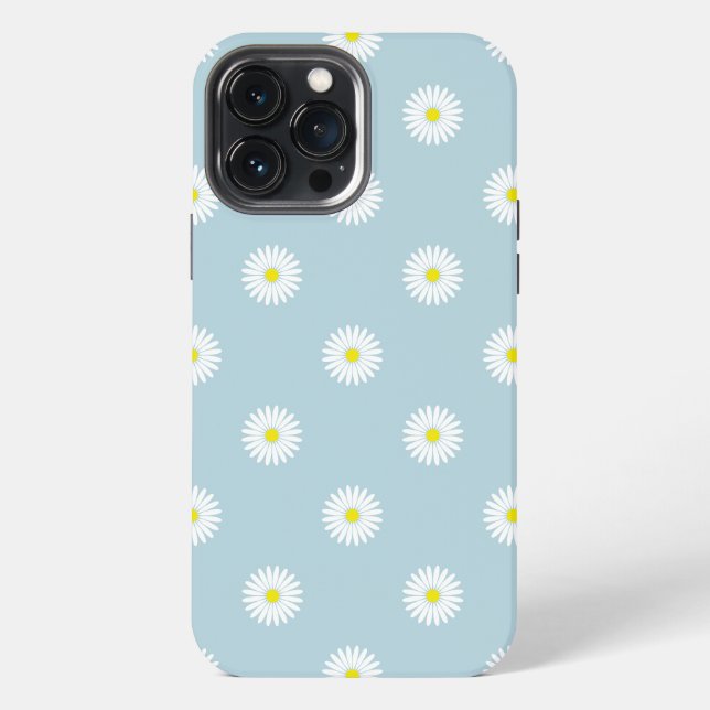 Daisies Illustratives Muster auf blass blau iPhone Hülle (Rückseite)