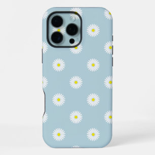Daisies Illustratives Muster auf blass blau iPhone 16 Pro Max Hülle