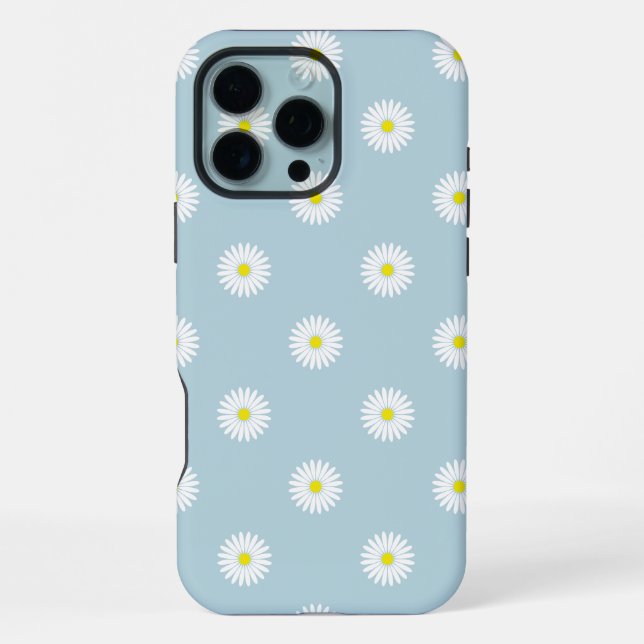 Daisies Illustratives Muster auf blass blau iPhone Hülle (Rückseite)