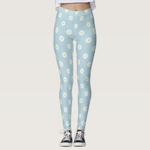Daisies Illustratives Muster auf blass blau Leggings