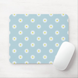 Daisies Illustratives Muster auf blass blau Mousepad