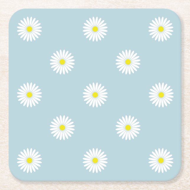 Daisies Illustratives Muster auf blass blau Rechteckiger Pappuntersetzer (Vorderseite)