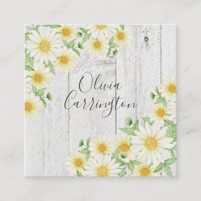 Daisies Imitats Wood Personalisiert Name Quadratische Visitenkarte (Vorderseite)