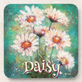 Daisies Impressionistic Floral Teal Personalized Getränkeuntersetzer
