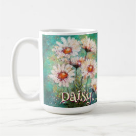 Daisies Impressionistic Floral Teal Personalized Kaffeetasse