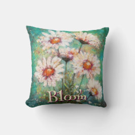 Daisies Impressionistic Floral Teal Personalized Kissen