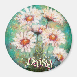 Daisies Impressionistic Floral Teal Personalized Magnet