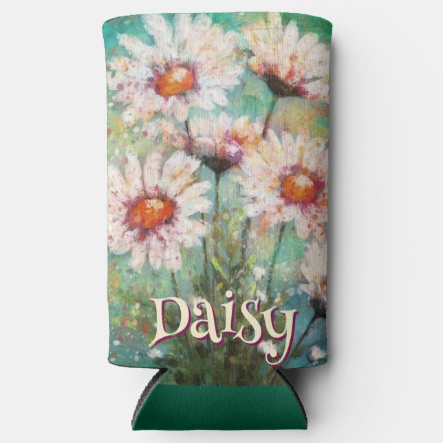 Daisies Impressionistic Floral Teal Personalized Selters Dosenkühler (Vorderseite)