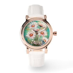 Daisies Impressionistischer Floral Türkis Personal Armbanduhr