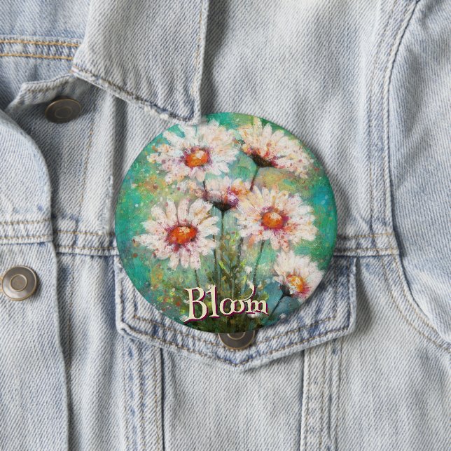 Daisies Impressionistischer Floral Türkis Personal Button (Beispiel)