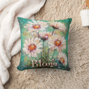 Daisies Impressionistischer Floral Türkis Personal Kissen