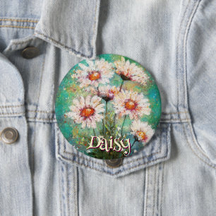 Daisies Impressionistischer Floraler Türkiser Pers Button