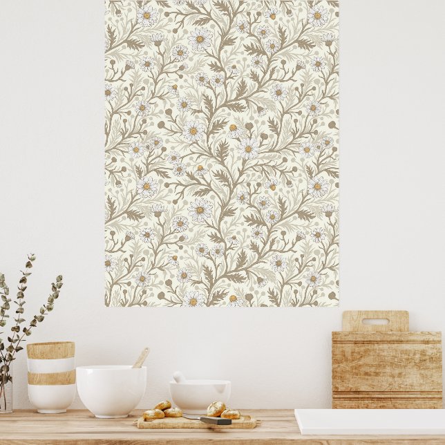 Daisies in white and brown on off white poster (Küche)