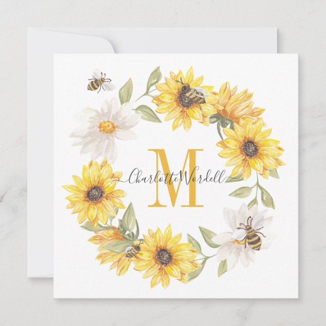 Daisies Monogram Mitteilungskarte (Vorderseite)