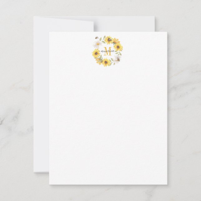 Daisies Monogram Note Card Mitteilungskarte (Vorderseite)