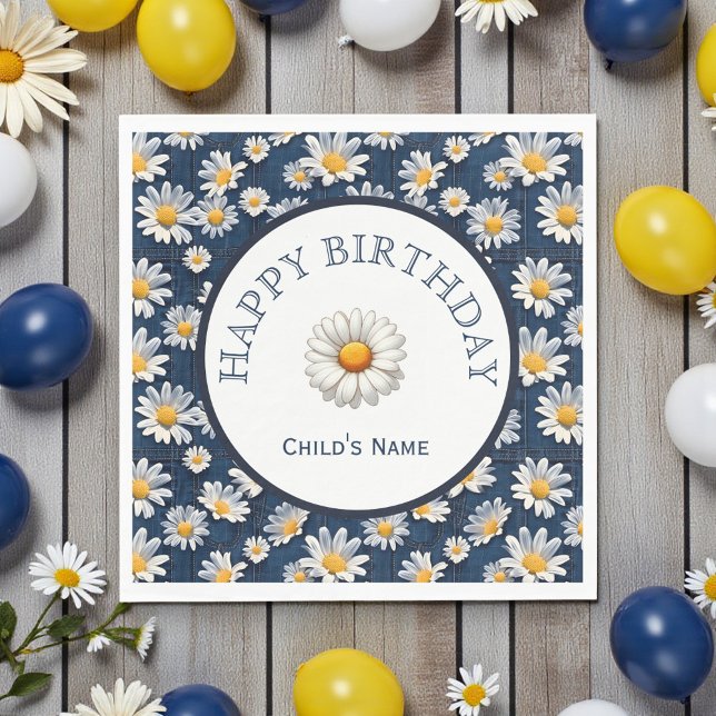 Daisies on Blue Denim Birthday  Serviette (Von Creator hochgeladen)