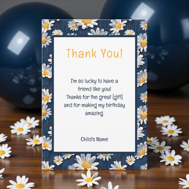 Daisies on Blue Denim Birthday Thank You Card Dankeskarte (Von Creator hochgeladen)
