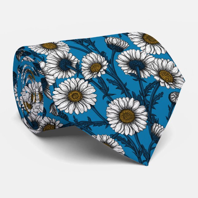 Daisies on blue neck tie krawatte (Gerollt)
