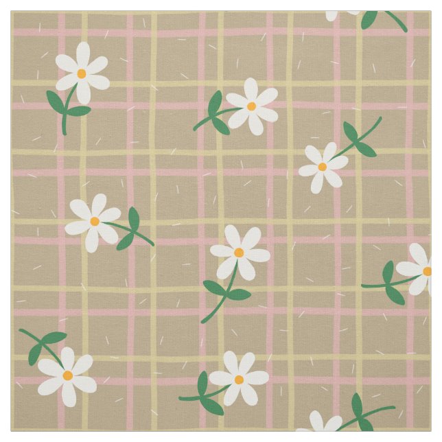 Daisies on Brown Plaid (large scale) Stoff (Muster)