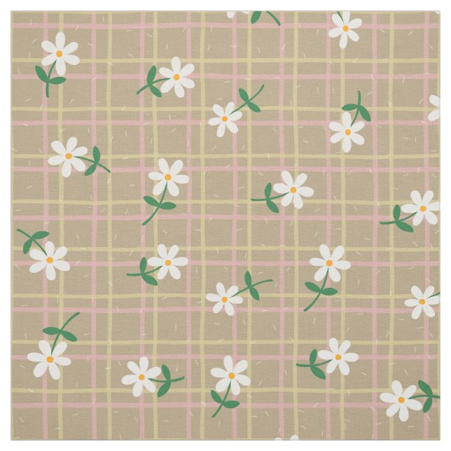 Daisies on Brown Plaid (medium scale) Stoff (Muster)