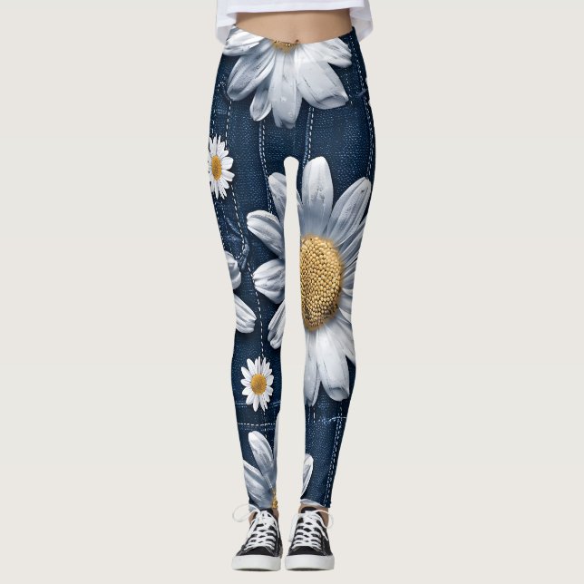 Daisies on Denim Leggings (Vorderseite)