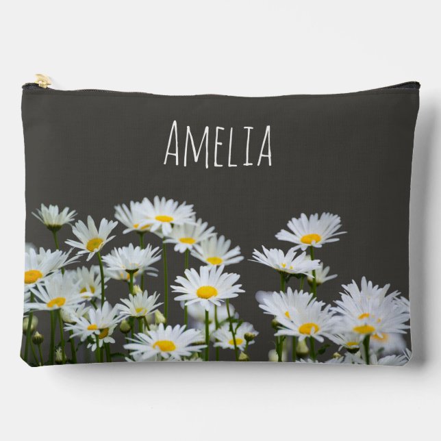Daisies on Gray Personalisiert Zubehörtasche (Vorderseite)