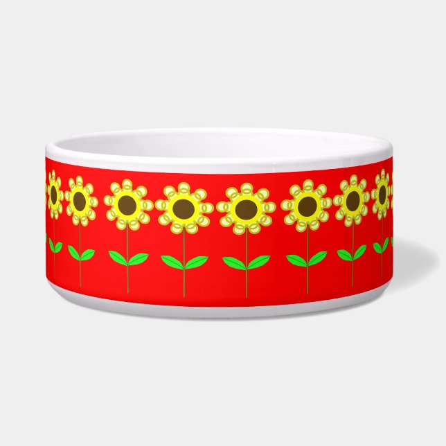 Daisies on Red Keramik Pet Bowl Napf (Vorderseite)