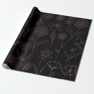Daisies Poppies Larkspur Garden Muster Pink Black Geschenkpapier