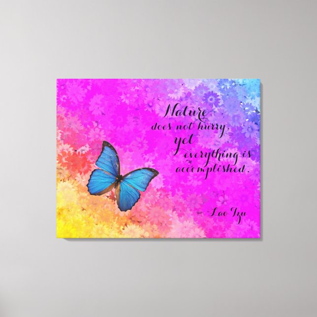 Daisies Rainbow Colors Blu Butterfly Lao Tzu Quote Leinwanddruck (Vorderseite)