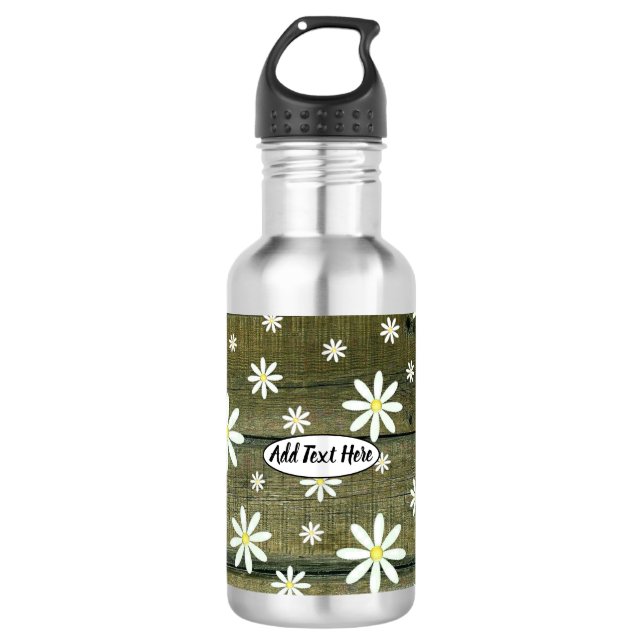 Daisies Rustic Barn Board Daisy Blume Edelstahlflasche (Vorderseite)