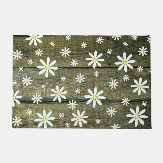 Daisies Rustic Barn Board Daisy Blume Fußmatte (Vorderseite)