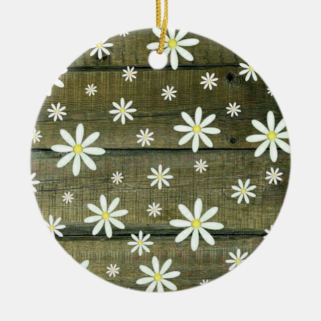 Daisies Rustic Barn Board Daisy Blume Keramik Ornament (Vorne)