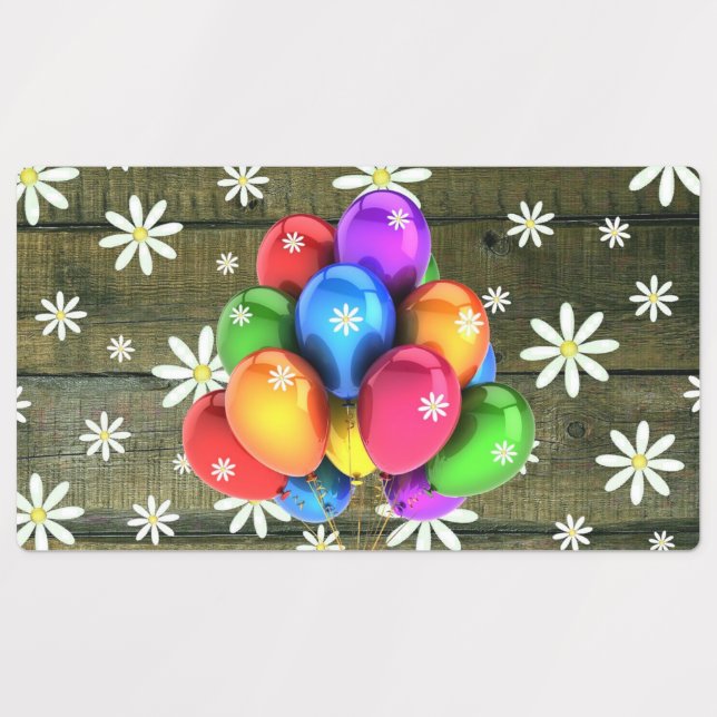 Daisies Rustic Barn Board Party Balloons Etiketten (Design 1)