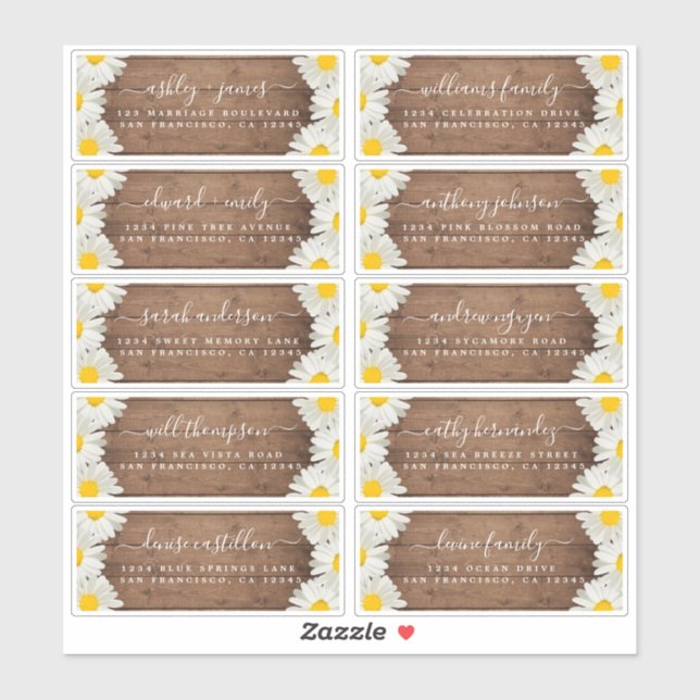 Daisies Rustic Wood Wedding Guest Address Labels (Blatt)